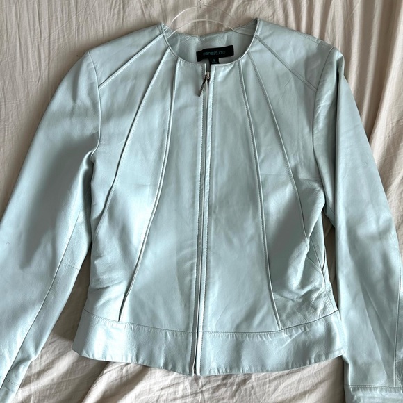 Siena Studio Jackets & Blazers - VINTAGE Y2K MOTO STYLE PASTEL BLUE GENUINE LEATHER JACKET Size/8